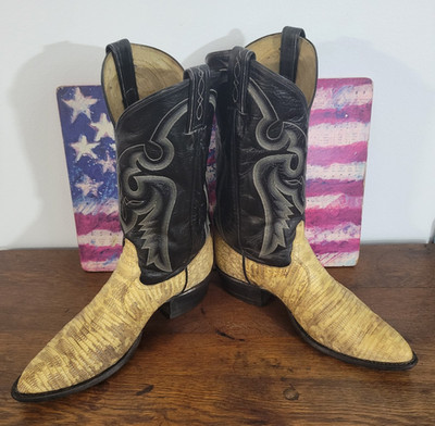 True Vintage Tony Lama ''Gold Label'' Natural Ring Lizard COWBOY BOOTS Made in USA