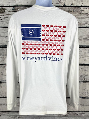 Vineyard Vines White Long Sleeve Football Theme USA American Flag Size 2XL - NEW