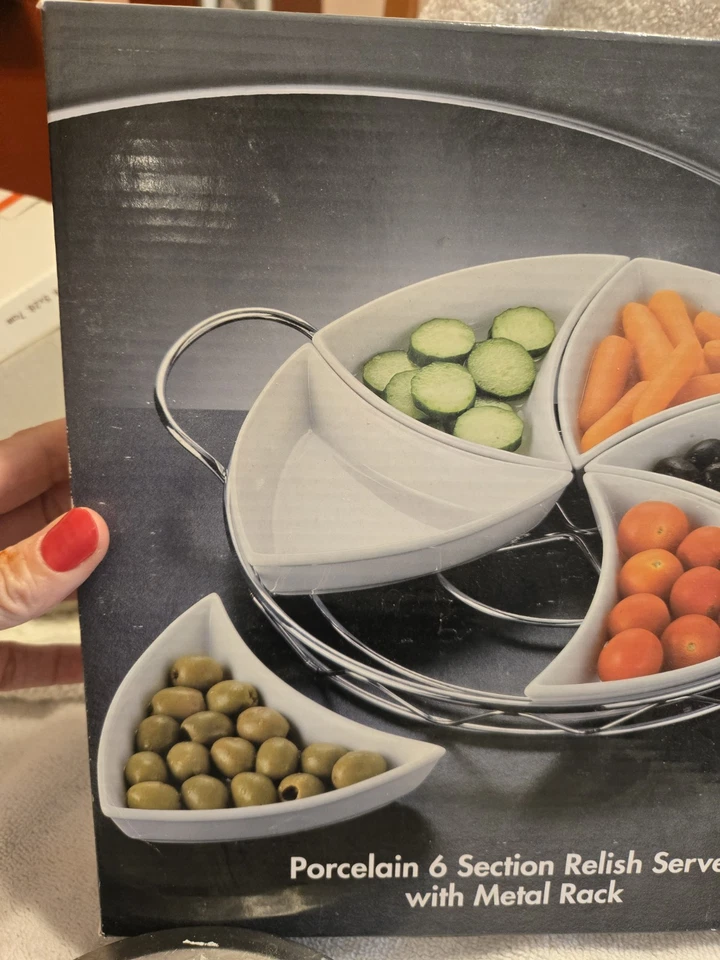 Godinger Porcelain 6 Section Server With Metal Rack With Box. No Chips - Image 2 of 4