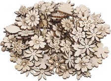 100 PCS Unfinished Wood Flowers Wood Slice Leaf Pattern Cutouts Mini Wooden Hand