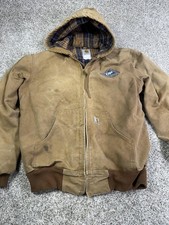 Carhartt Jacket Mens Large Brown Hooded Duck Canvas Flannel Lined Workwear GP