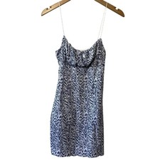Urban Outfitters Emma Bodycon Ribbed Spaghetti Strap Blue Print Mini Dress Sm