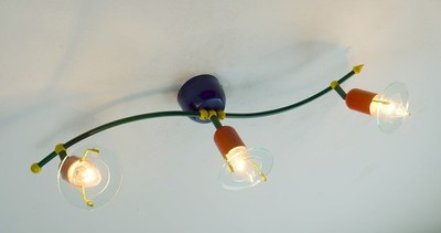 1980s 3-spot CEILING FIXTURE metal and lucite honsel memphis era