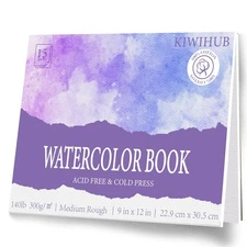 Watercolor Paper Pad, 9 x 12 in, 100% Cotton, 140lb Medium Rough Artist Paint.