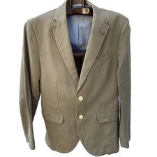 Massimo Dutti Men s Size 40 M Cotton Linen Jacket Blazer Coat Tan Logo Buttons