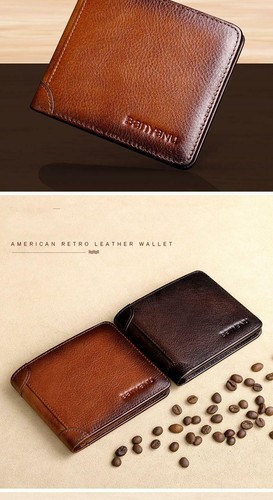 Billetera De Cuero 100% Genuino Vintage De Hombres Cartera De Tarjetas Monederos - Foto 10 di 18
