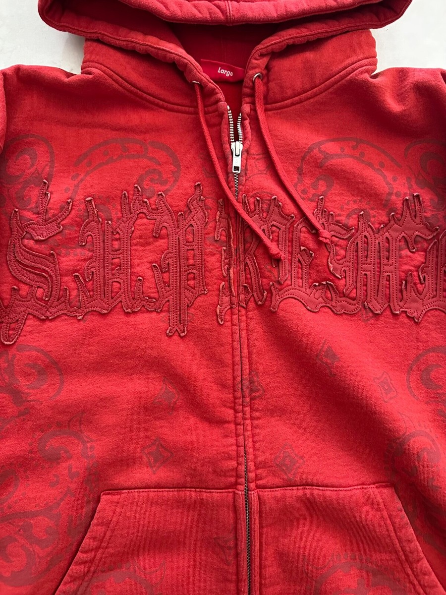 【Supreme】Leather Applique Zip Up Hooded★Burnt Red★25SS★ Supreme SS25 Leather Applique Zip Up Hooded Sweatshirt Red