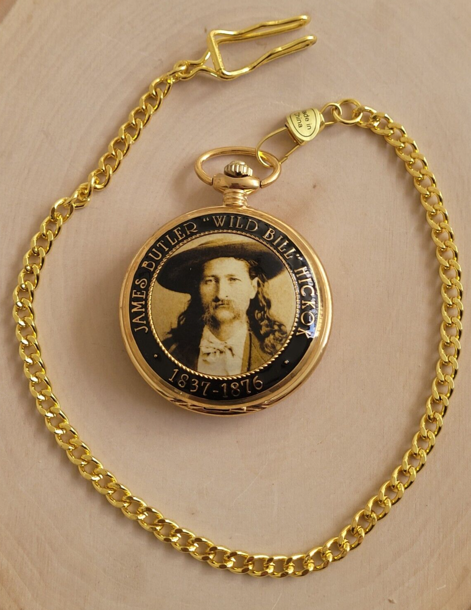 MDream Orologio Da Tasca Wild Bill Hickok - Quadrante Nero, Numeri Romani, Catena Inclusa