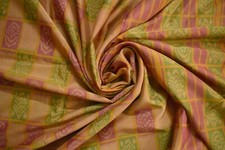 Vintage Yellow Red Sarees Silk Blend Floral Printed Sari Craft Fabric 5Yard