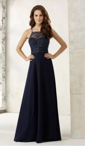 Mori Lee Sheer Beaded Bridesmaid Dress 21506 Sz 6