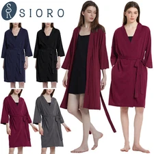 SIORO Women Merino Wool Kimono Robe 3/4 Sleeve Wedding Loungewear Shawl Bathrobe