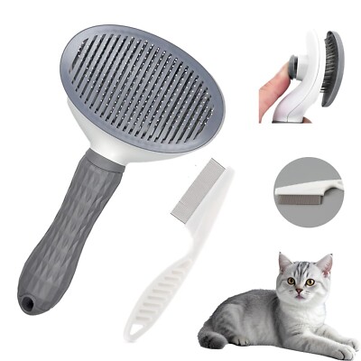 2-in-1 Combo Self Cleaning Slicker Brush & Stainless Steel Flea Comb for Dog Cat