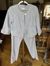 Loft Blue And White Striped 2 Piece Set Size 10- Jacket And Pants