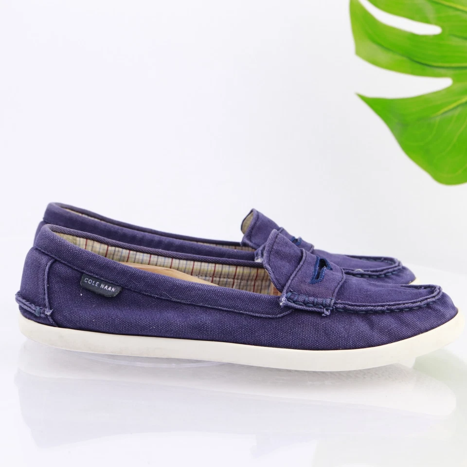 Mocasín para mujer Cole Haan Pinch marino talla 11 azul índigo lona centavo zapato plano Foto 4 de 4