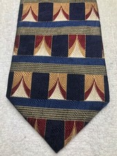 LANDS END MENS TIE NAVY BLUE RED GOLD GRAY 3.75 X 61