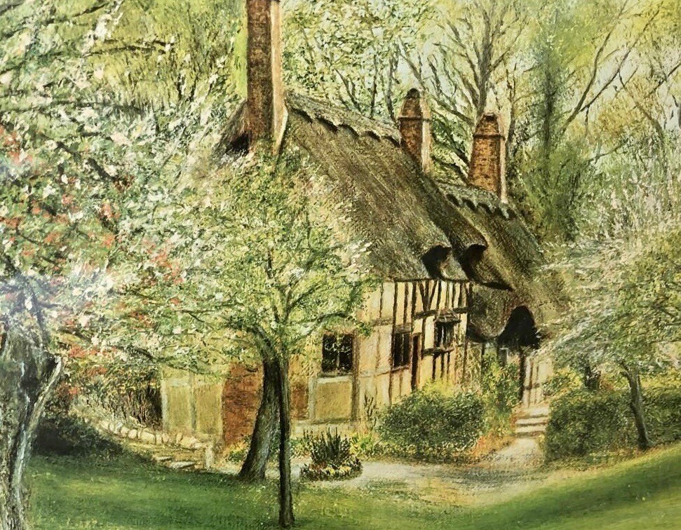 絵画 Anne Hathaway's Cottage John S Burt 1976 Anne Hathaway's Cottage * Print by John Burt Gorgeous HAND