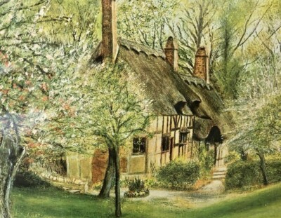 絵画 Anne Hathaway's Cottage John S Burt 1976 Anne Hathaway's Cottage * Print by John Burt Gorgeous HAND