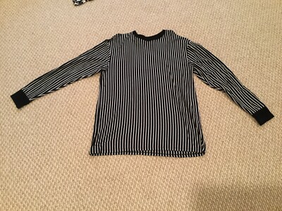 NWOT Original Use Men s Crew Neck Long Sleeve Black & White Thin Striped Shirt L
