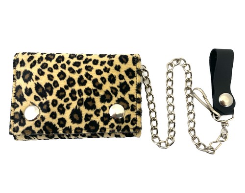 Leopard Print Bikers Wallet Punk Rave Bike Skaters Goth With Chain Vegan USA - Picture 6 of 41