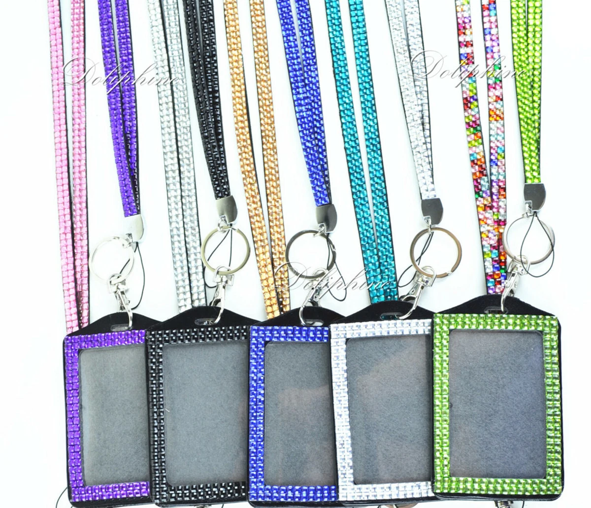 Bling Crystal Rhinestone Neck Lanyard with Vertical Photo ID badge