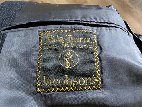 vintage Hickey Freeman suit 39S heavy / thick wool, fine pinstripe, 2 button