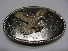 SLIVER EAGLE - ROUND - 2.75" X 3.5" METAL BELT BUCKLE 