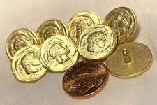 8 Brushed Gold Tone Metal Shank Buttons Ancient Roman Coin 11/16" 18mm 12613
