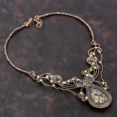 Turritella Agate Copper Mum Gift Wire Wrapped Flower Adjustable Necklace 18.0''