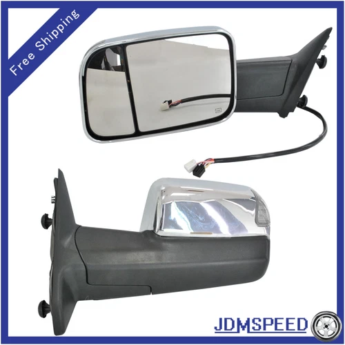 Pair Power Heated Towing Mirrors Chrome For 2009-15 Ram 1500 Pickup Signal Light
