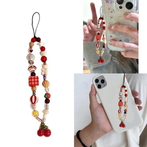 Handmade Cherry Bear Beaded Phone Keychain Charm Stylish Hangings Decorations - Photo 2/8