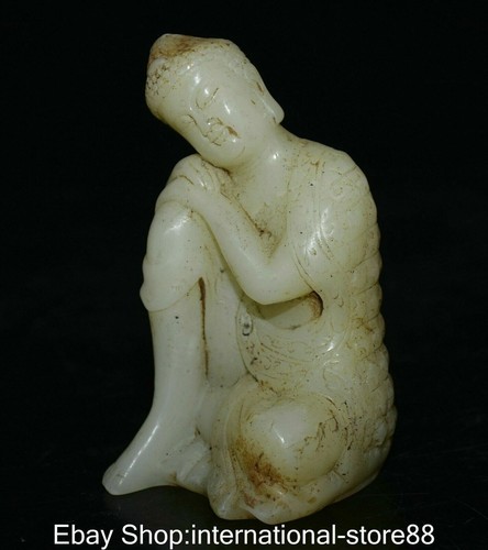 5.2" Old Chinese White Jade Carved Shakyamuni Amitabha Buddha Sculpture - Picture 7 of 10