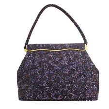 Vintage 50s navy blue beaded evening purse clutch