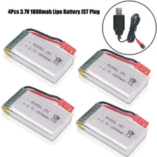 Pack (4) High Capacity LiPo DRONE BATTERY 3.7V 1800mAh 25C JST Plug w/ USB Cable