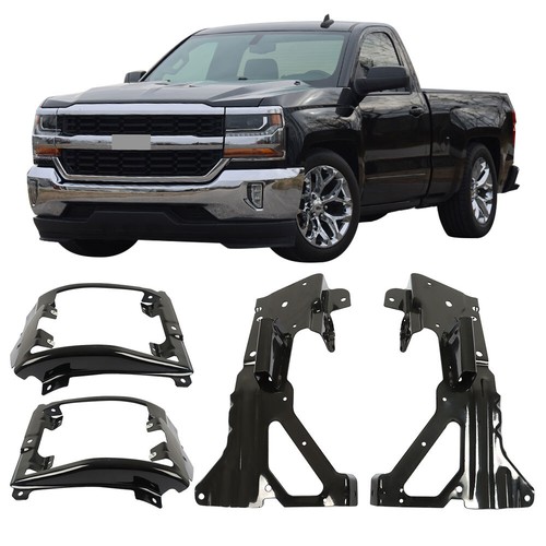 For 16-18 Silverado 1500 Front Bumper Inner Side Bracket+Bumper Bracket Black - Picture 2 of 20