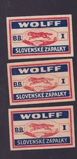 3 Antique Match Tag Czechoslovakia BN183941 Wolf Wolf