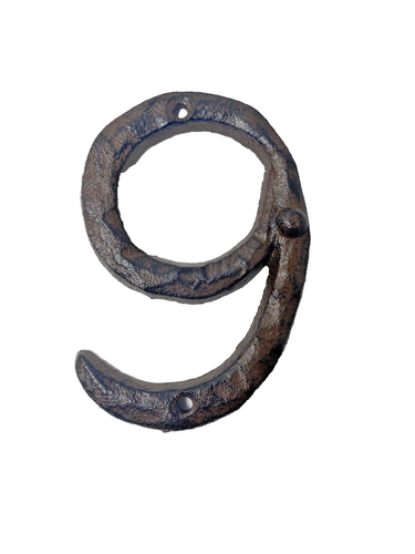 Rustic Brown Cast Iron Wall Number 6 Six or 9 Nine Home Address Wall Plate - Picture 3 of 5