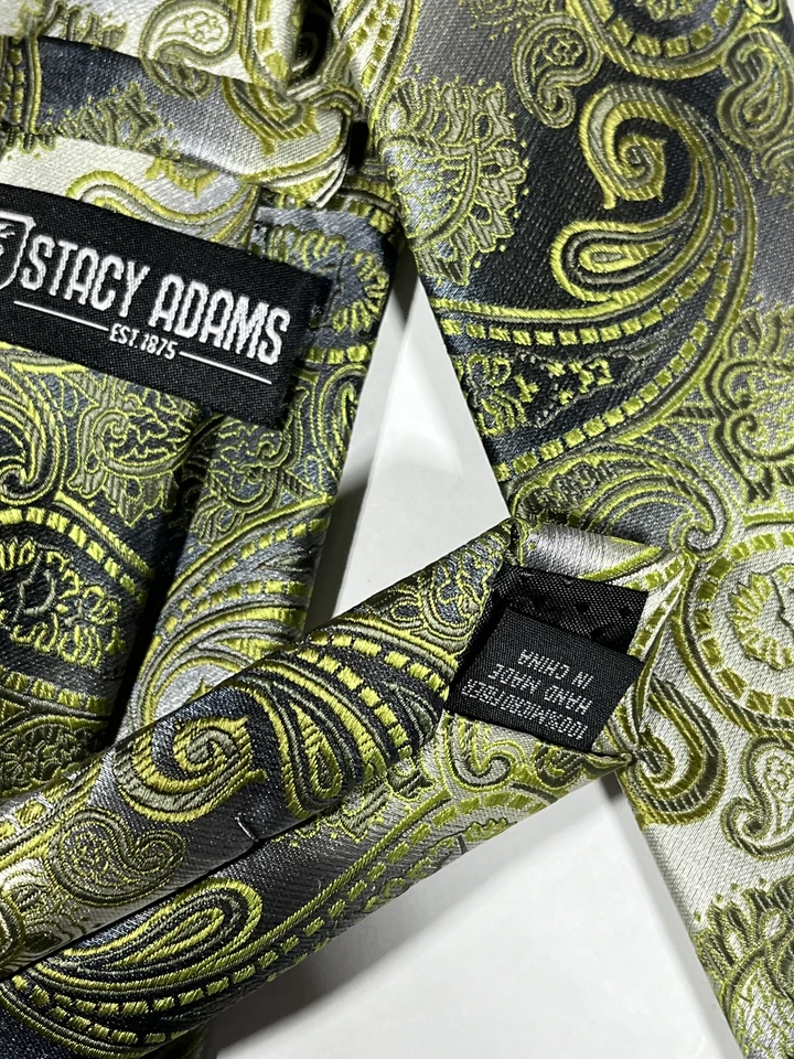Corbata Para Hombres Stacy Adams Patrón Paisley Verde Hecha a Mano NUEVA Foto 2 de 3