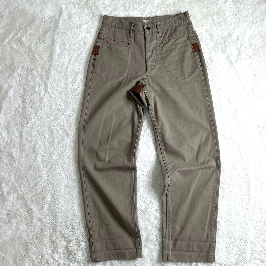 KAPITAL Leather Cotton Chino Pants 2 Khaki Rare Design JAPAN KAPITAL Leather Cotton Chino Pants 2 Khaki Rare Design JAPAN