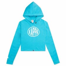 Kappa Pop Elanta Hoodie Pullover Cropped XS Sweatshirt Green Sea White LS NWT