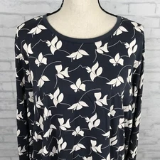 Lands End Women Relaxed Fit Floral T-Shirt Top Size 1X Long Sleeve Crew Neck