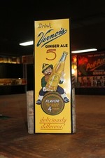 DRINK VERNOR'S GINGER ALE SODA POP VETICAL EMBOSSED METAL SIGN BOTTLE STORE
