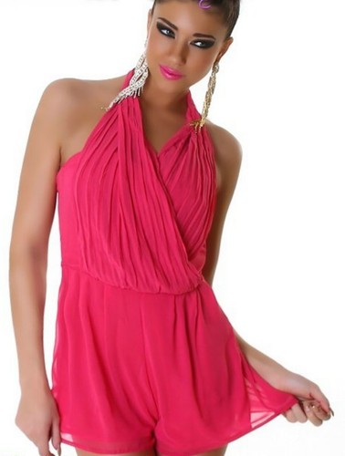 Sexy Damen Clubbing Shorty kurz Overall Hose Einteiler Jumpsuit 34 36 38 pink - Bild 1 von 5