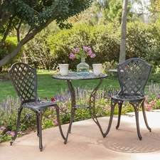 Lyon Traditional Outdoor 3-Piece Black with Bronze Cast Aluminum Bistro Set