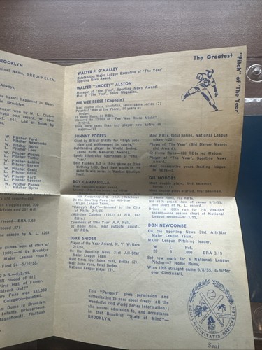 1955 Champion Brooklyn Dodgers Team Passport Extremely Rare Novelty - Picture 7 of 16