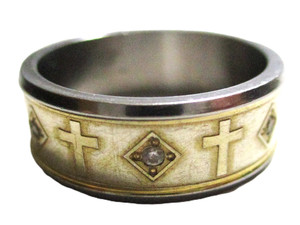 Authentic MEN'S WEDDING BAND RING, CROSSES & CUBIC ZIRCONIA, & GOLD PLATED