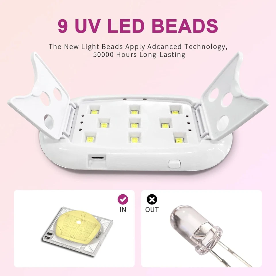 Lámpara de uñas UV plegable con 9 cuentas 365+405Nm - Luz de gel USB de bajo calor para esmalte Foto 2 de 4