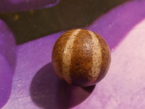 ANTIQUE OLDER PUMTEK BEAD 6 STRIPE LINE DECORATED SHINY PATINA SURFACE 12.4 MM