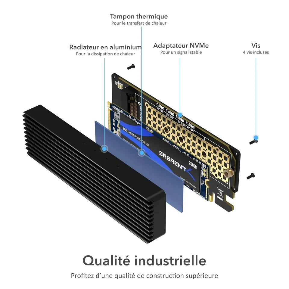 Sabrent Adaptateur M.2 NVMe vers PCIe X16/X8/X4 avec Dissipateur Aluminium - Photo 3/4