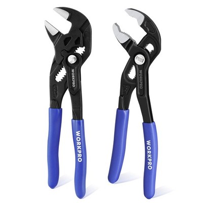 WORKPRO 2PC 7'' Plier Wrench Groove Joint Plier Set Quick Adjustment Wide Opening