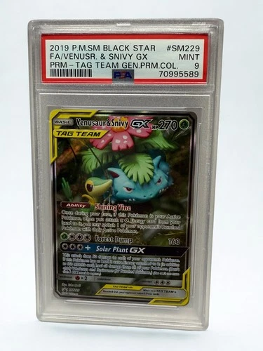 Venusaur and Snivy Gx Tag Team Sm229 Black Star Promo PSA 9 Mint